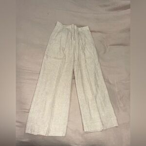 Abercrombie & Fitch Cream Wide-Leg Linen Trousers